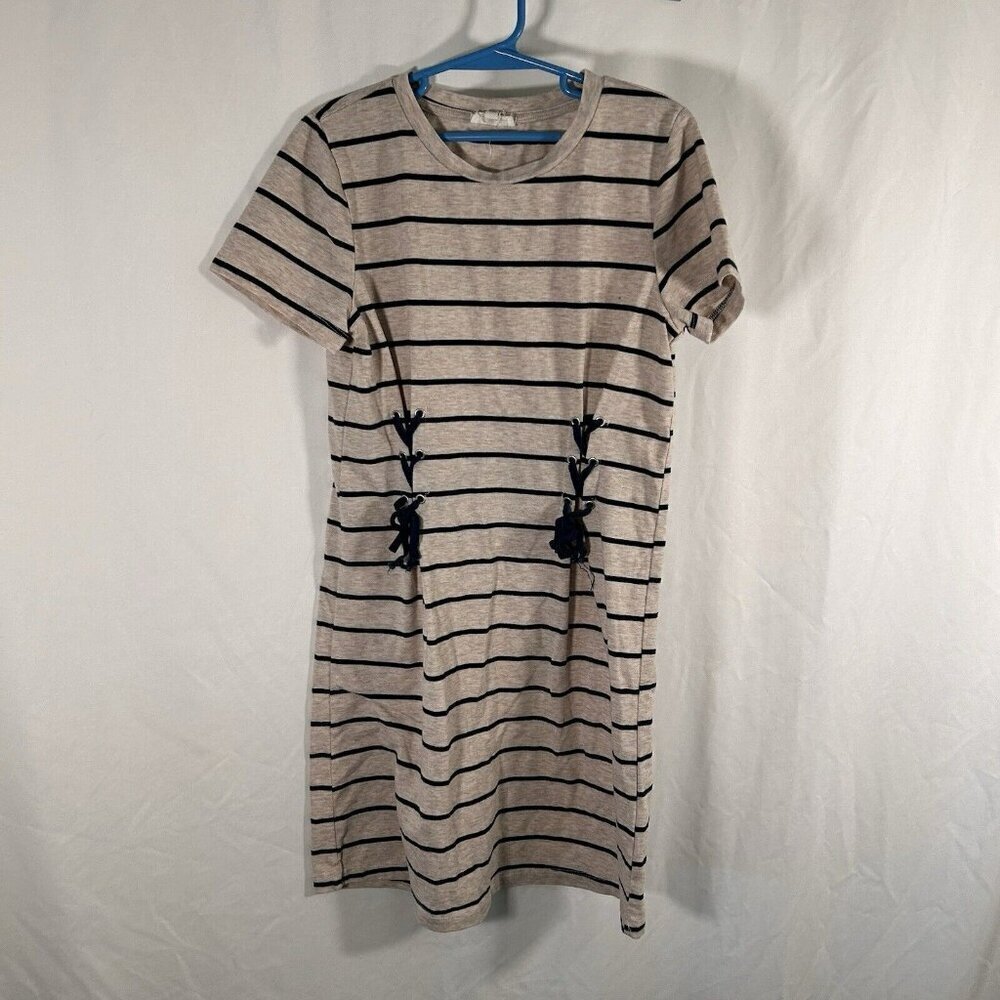 Hayden Girls Dress Women's Large Light Brown Striped Short Sleeve Cotton Blend
